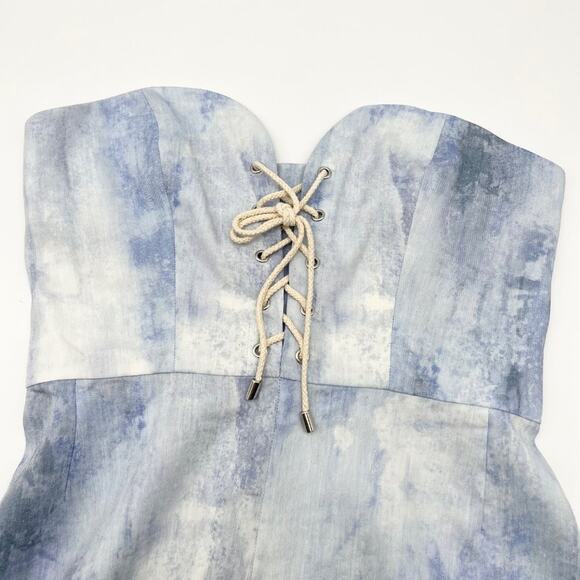 Petersyn Womens Jumpsuit‎ L Strapless Linen Blend Corset Wide Leg Watercolor - Picture 4 of 12